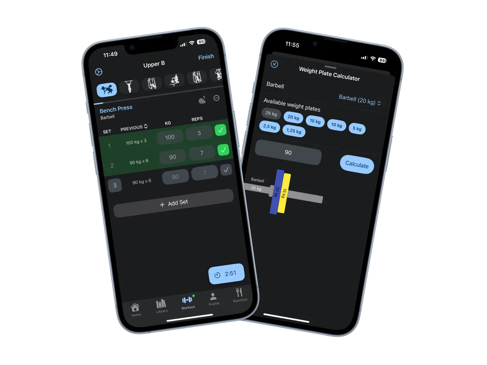 Workout logging screen in the Lift gym log app